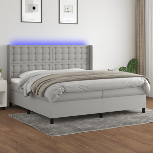 Cama box spring con colchón tela y LED gris claro 200x200 cm D