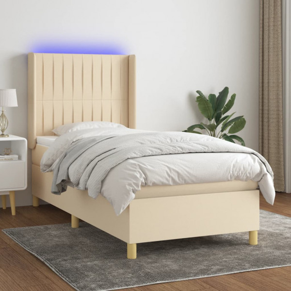 Colchão de cama box spring e luzes LED tecido creme 80x200 cm D