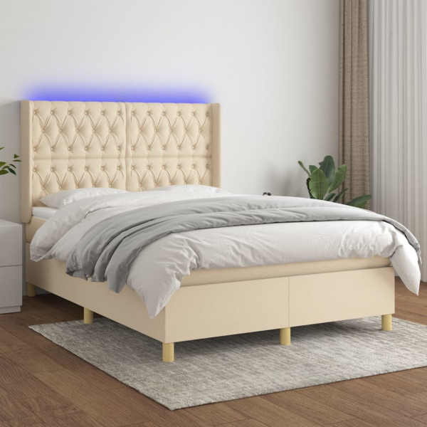 Colchão de cama box spring e luzes LED tecido creme 140x190 cm D