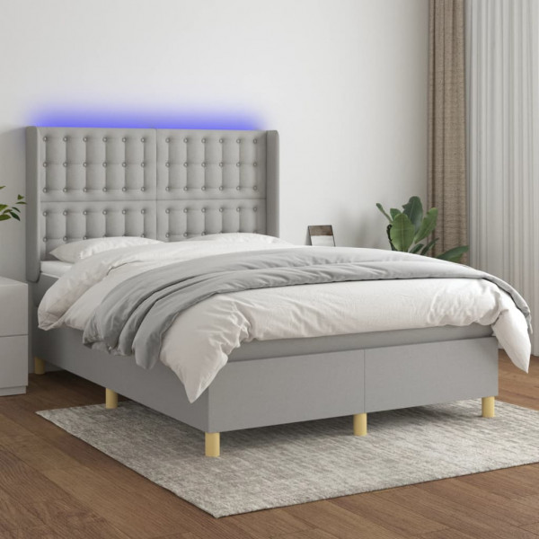 Colchão cama box spring e luzes LED tecido cinza claro 140x200 cm D