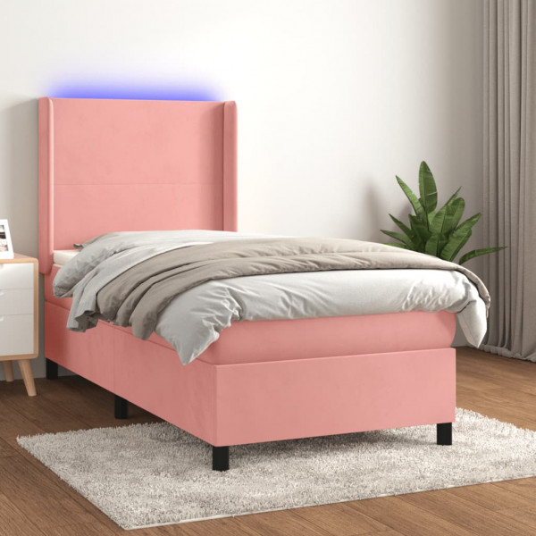 Cama box spring com colchão e veludo LED rosa 100x200 cm D