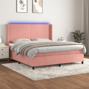 Cama box spring colchón y LED terciopelo rosa 160x200 cm D