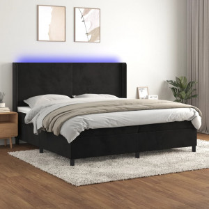 Cama box spring colchón y LED terciopelo negro 200x200 cm D