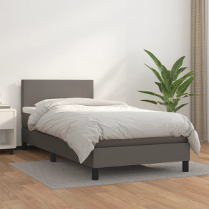 Cama box spring con colchón cuero sintético gris 80x200 cm D
