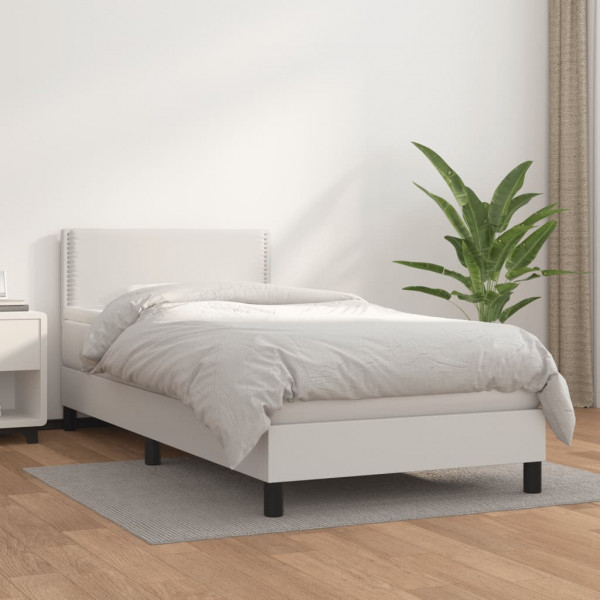Cama box spring con colchón cuero sintético blanco 90x190 cm D