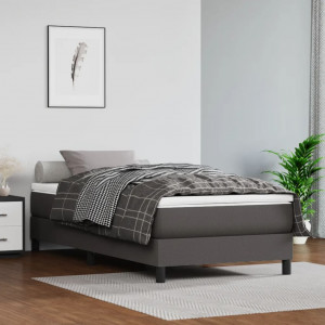 Cama box spring con colchón cuero sintético gris 90x200 cm D