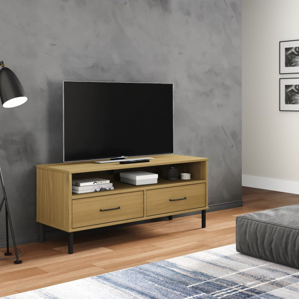 Mueble de TV con patas de metal OSLO madera maciza pino marrón D