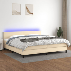 Cama box spring con colchón y LED tela crema 200x200 cm D
