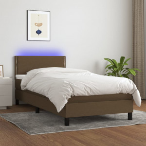 Cama box spring colchón y luces LED tela marrón oscuro 90x200cm D