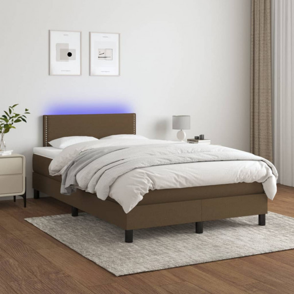 Cama box spring com colchão e LED tecido marrom escuro 120x200 cm D
