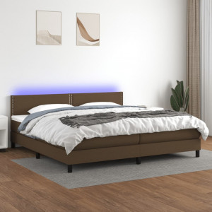 Cama box spring colchón luces LED tela marrón oscuro 200x200 cm D