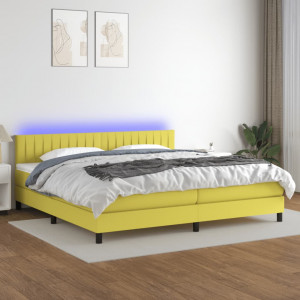 Cama box spring colchón y luces LED tela verde 200x200 cm D