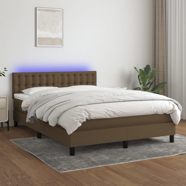 Colchão de cama box spring luzes LED tecido marrom escuro 140x200cm D