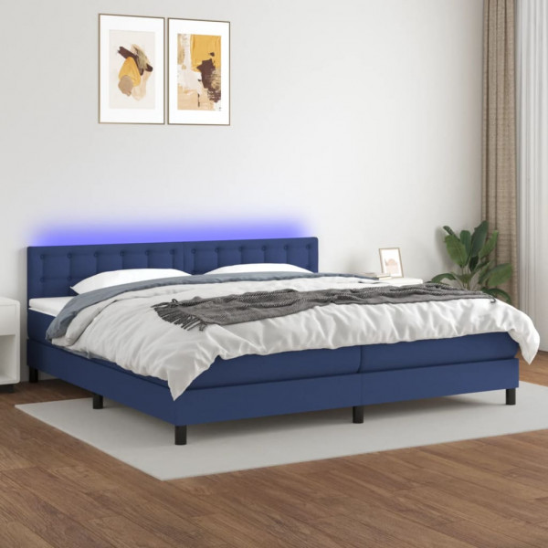 Colchão cama box spring e luzes LED tecido azul 200x200 cm D