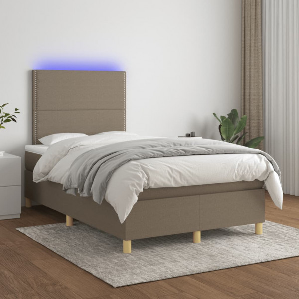 Cama box spring com colchão e LED tecido cinza taupe 120x200 cm D
