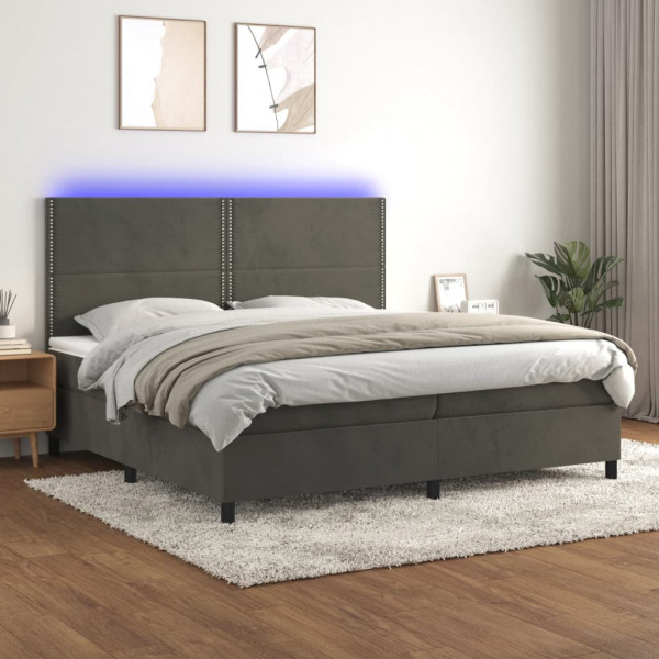 Cama box spring colchón y LED terciopelo gris oscuro 200x200 cm Cama box spring colchón y LED terciopelo gris oscuro 200x200 cm D