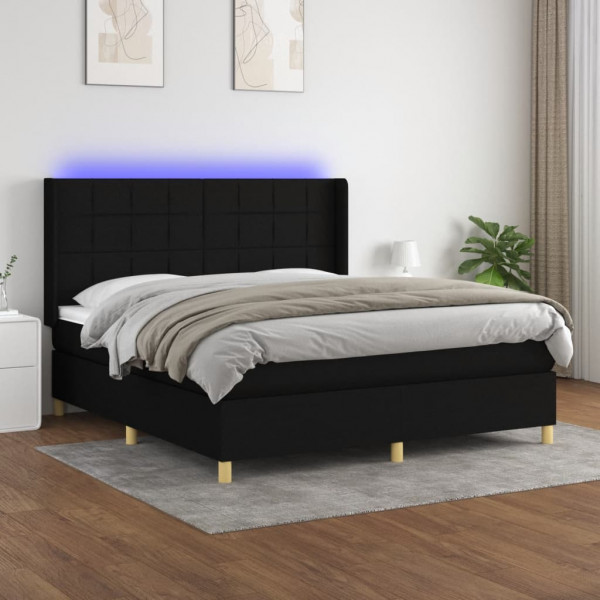 Colchão cama box spring e luzes LED tecido preto 180x200 cm D