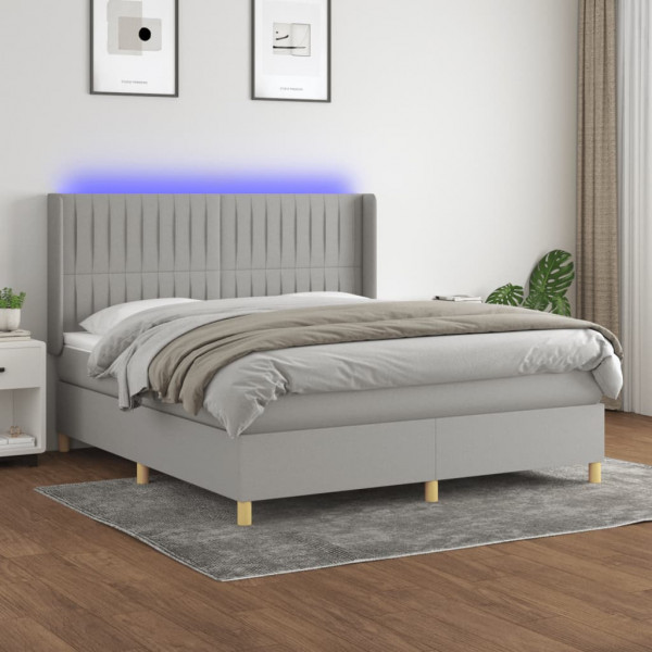 Colchão de cama box spring e luzes LED tecido cinza claro 180x200 cm D