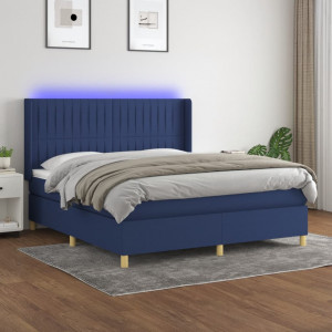 Cama box spring colchón y luces LED tela azul 180x200 cm D