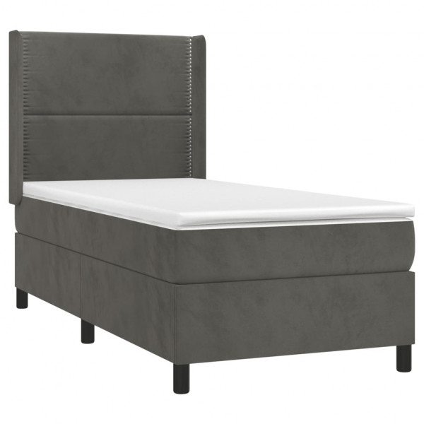 Cama box spring colchón y LED terciopelo gris oscuro 100x200 cm D