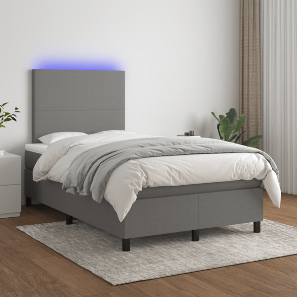 Cama box spring com colchão e tecido LED cinza escuro 120x200 cm D