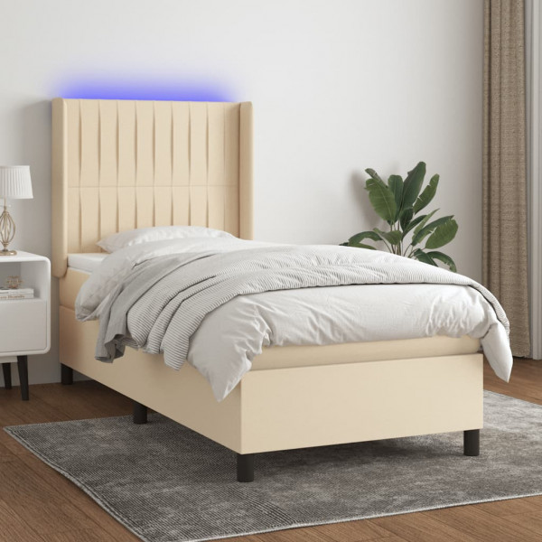 Colchão de cama box spring e luzes LED tecido creme 100x200 cm D