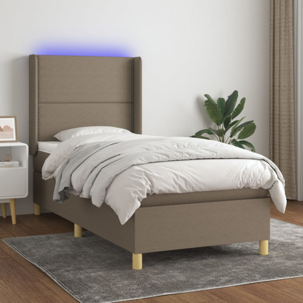 Colchão cama box spring e luzes LED tecido marrom escuro 90x200cm D