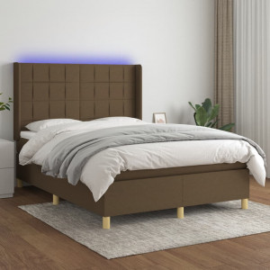 Cama box spring colchón luces LED tela marrón oscuro 140x200cm D