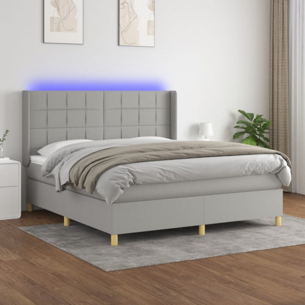 Colchão de cama box spring e luzes LED tecido cinza claro 160x200 cm D