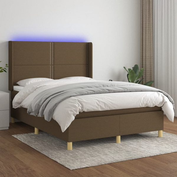 Cama box spring colchón luces LED tela marrón oscuro 140x200cm D