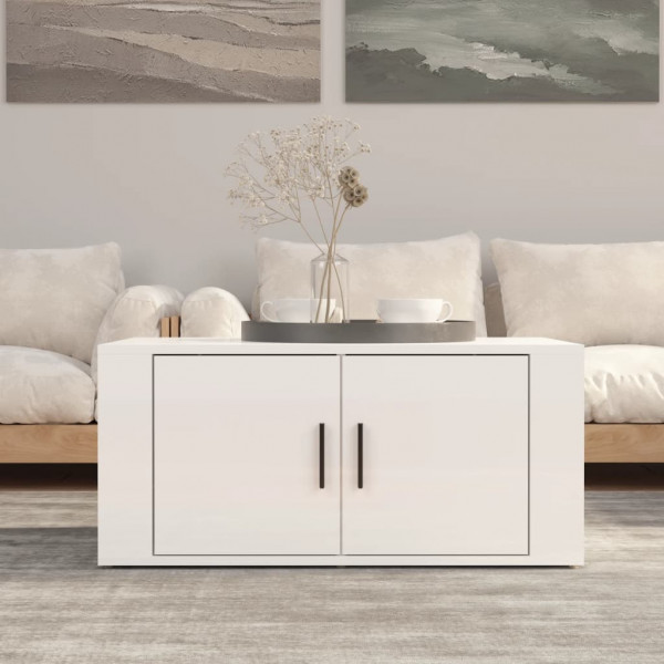 Mesa de centro madeira revestida branco brilho 80x50x36 cm D