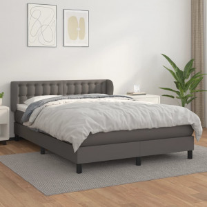 Cama box spring con colchón cuero sintético gris 140x200 cm D