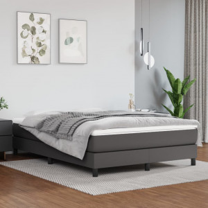 Estructura de cama box spring cuero sintético gris 140x200 cm D