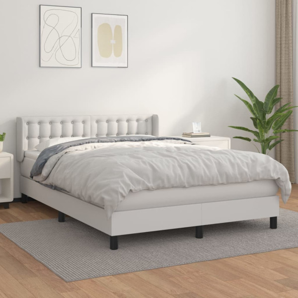 Cama box spring con colchón cuero sintético blanco 140x190 cm D