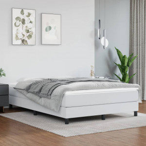 Estructura de cama box spring cuero sintético blanco 140x190 cm D
