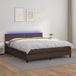 Cama box spring colchón y LED cuero sintético marrón 180x200 cm D