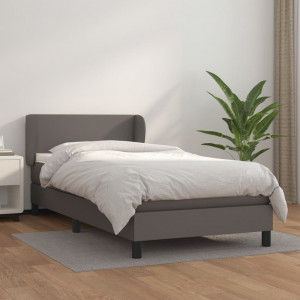 Cama box spring con colchón cuero sintético gris 100x200 cm D
