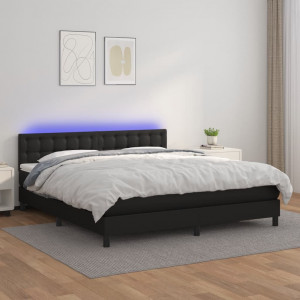 Cama box spring colchón y LED cuero sintético negro 180x200 cm D