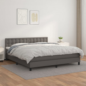 Cama box spring con colchón cuero sintético gris 180x200 cm D