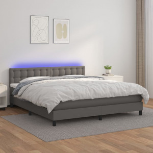 Cama box spring colchón y LED cuero sintético gris 180x200 cm D