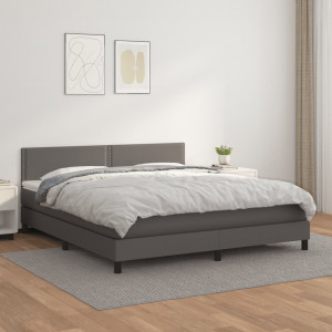 Cama box spring con colchón cuero sintético gris 160x200 cm D