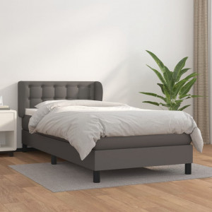 Cama box spring con colchón cuero sintético gris 90x190 cm D