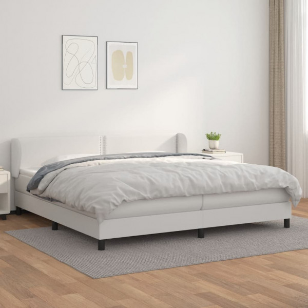 Cama box spring con colchón cuero sintético blanco 200x200 cm D