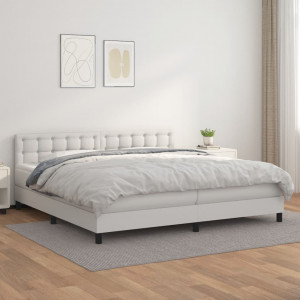 Cama box spring con colchón cuero sintético blanco 200x200 cm D