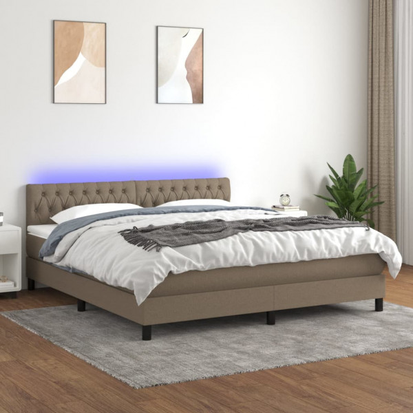 Cama box spring com colchão e luzes LED tecido cinza taupe 180x200 cm D