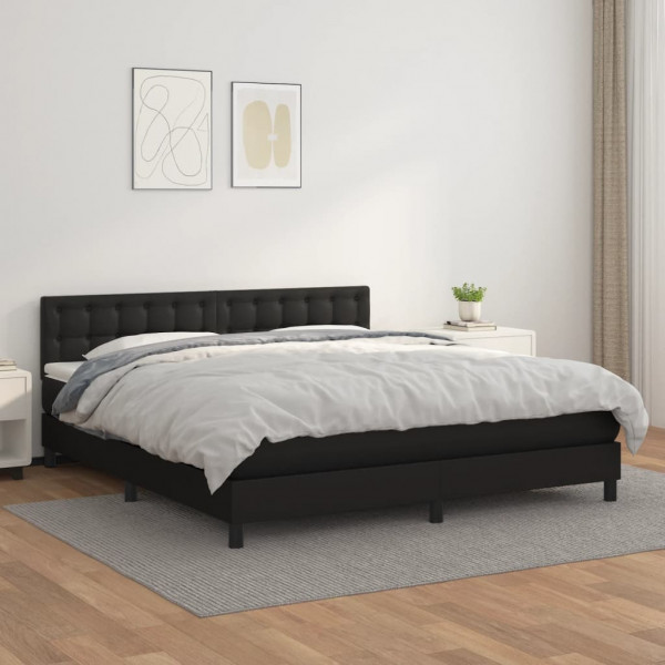 Cama box spring con colchón cuero sintético negro 160x200 cm D
