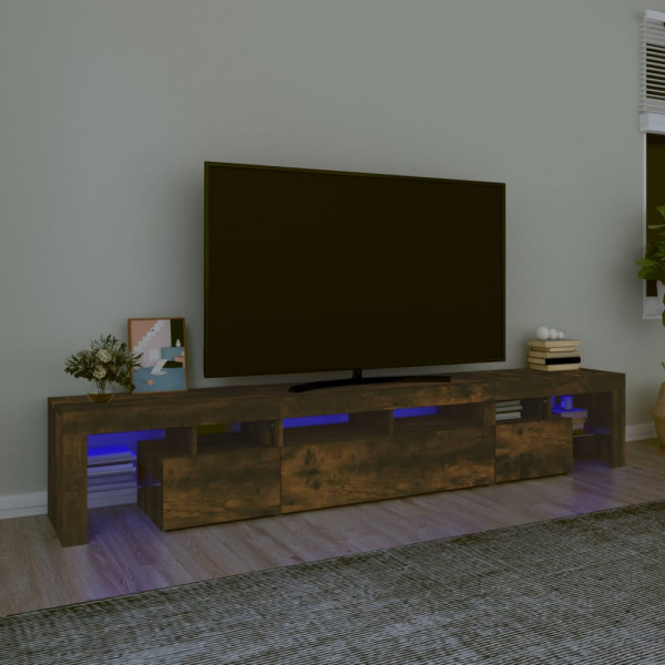 Mueble de TV con luces LED color roble ahumado 230x36.5x40 cm D