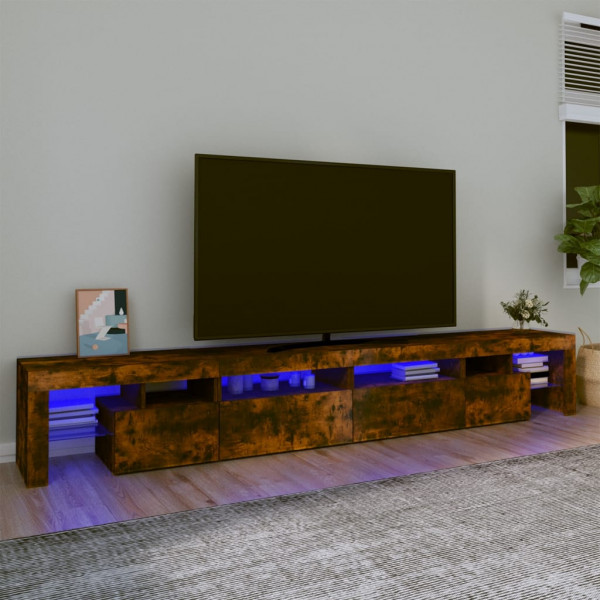 Mueble de TV con luces LED color roble ahumado 260x36.5x40 cm D