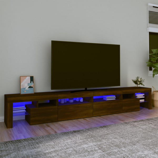 Móvel de TV com luzes LED castanho carvalho 260x36,5x40 cm D