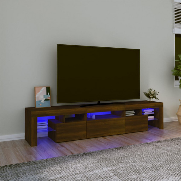 Móvel de TV com luzes LED castanho carvalho 200x36,5x40 cm D
